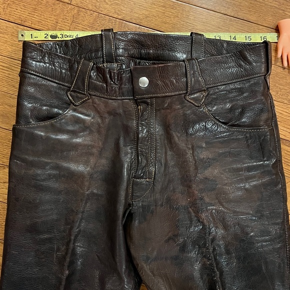 Vintage 60s Brown Leather Flare Pants 33 x 32” - Picture 2 of 16